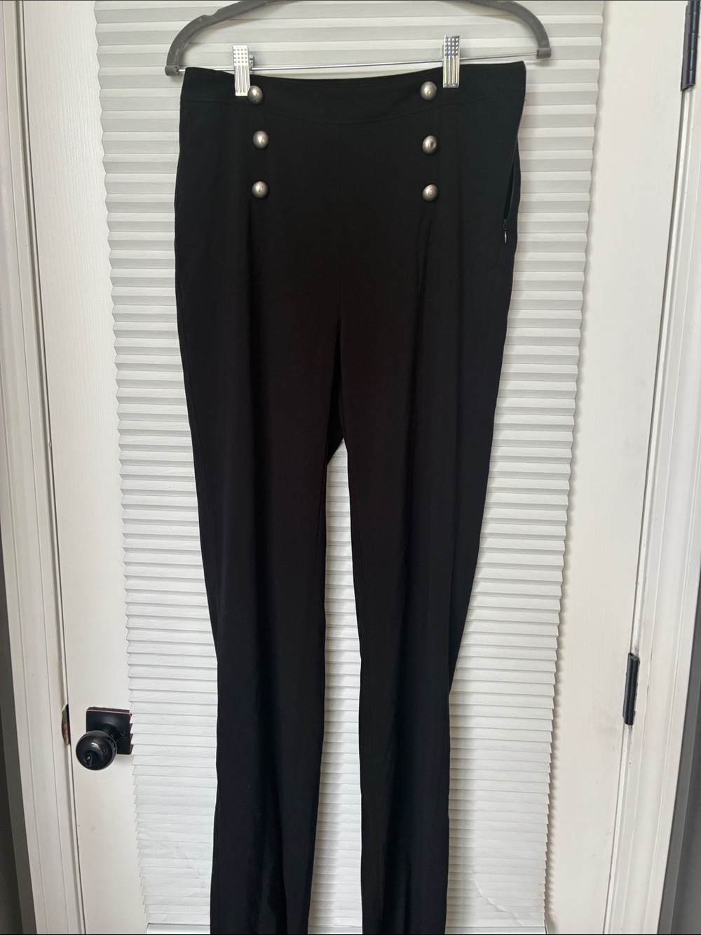 VENUS Black Straight-Leg Pants with Decorative Silver Buttons